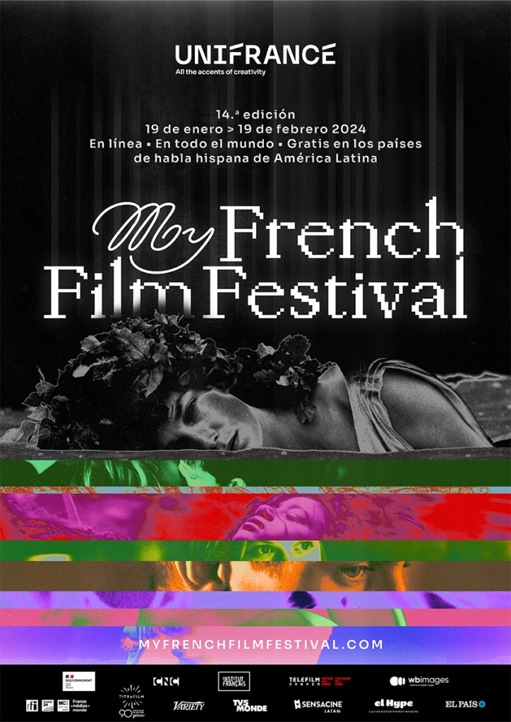 póster oficial My French Film Festival 2024, del 19 de enero al 19 de febrero, en línea gratis para Latinoamérica
